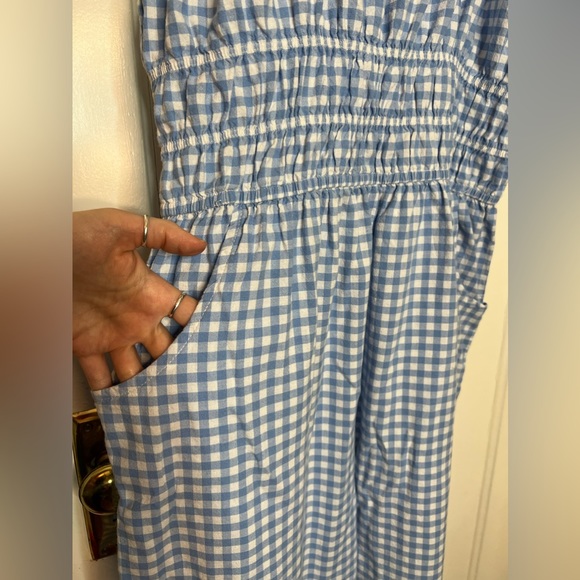 Gingham Jumpsuit Romper Pant Suit Blue and White Size XL 100% Cotton - Picture 5 of 11